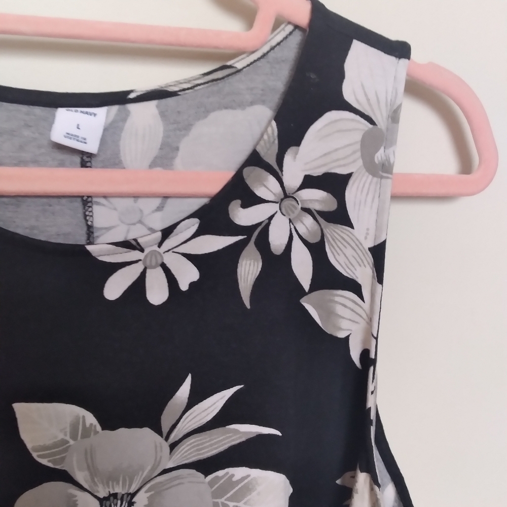 Old Navy Black and White Floral Midi Tank Dress Size Large - Picture 5 of 9
